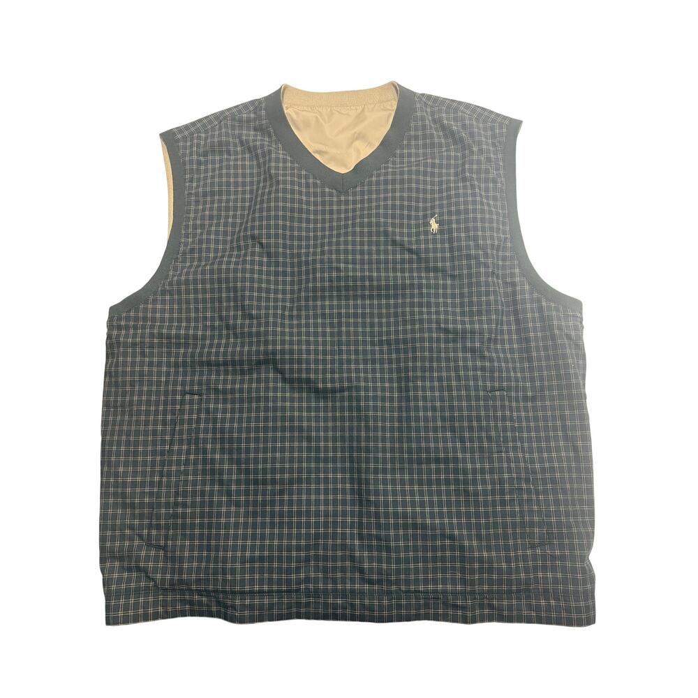 NWT Polo Ralph Lauren Mens Reversible Golf Vest Black Windowpane Check V-Neck XL